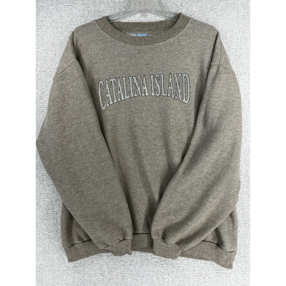 Sun Triangle Sweatshirt Mens L Catalina Island Ribbed Tan Beige Made in USA VTG - Picture 6 of 16